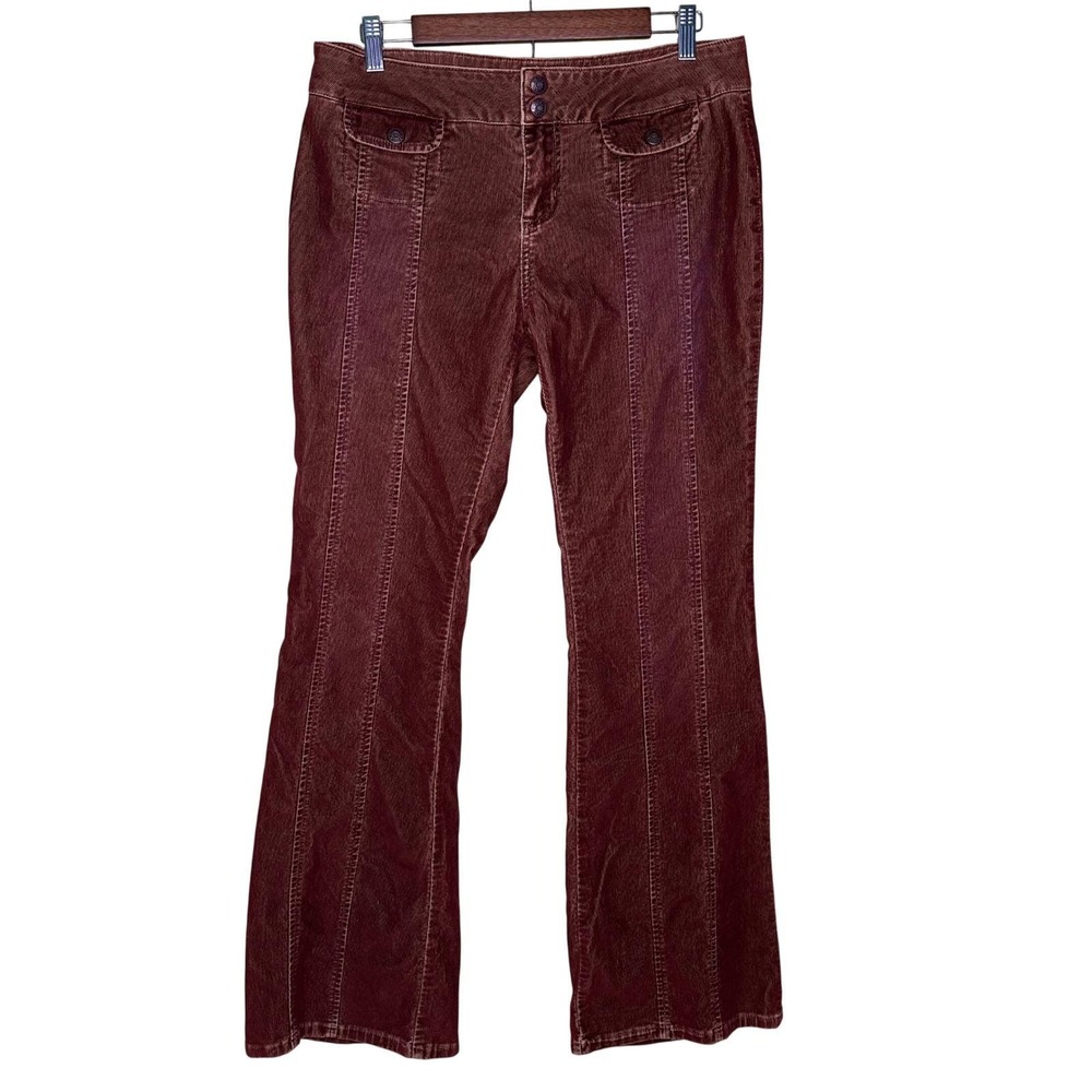 VTG Y2K Guess Burgundy Corduroy Flare Leg Pants Double Button Low Rise 31